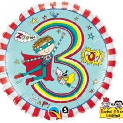 We Like To Party Rachel Ellen Age 3 Super Hero Stripes 18″ (45cm) Foil Balloon