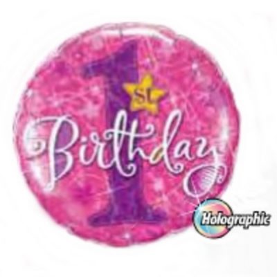 We Like To Party 1st Birthday Stars Pink Holographic 18″ (45cm) Foil Balloon