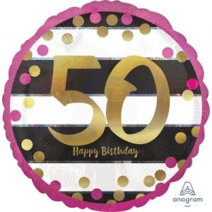 We Like To Party Holographic Pink and Gold 50th Birthday 45cm Foil Balloon