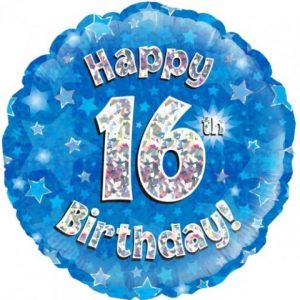 We Like To Party Happy 16th Birthday Blue Holographic 45cm Foil Balloon