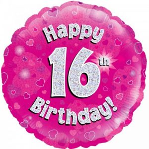 We Like To Party Happy 16th Birthday Pink Holographic 45cm Foil Balloon