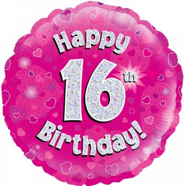 We Like To Party Happy 16th Birthday Pink Holographic 45cm Foil Balloon